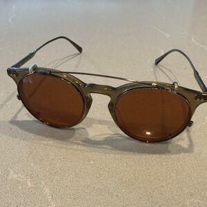 Oliver Peoples Round Sunglasses Olive Translucent Frame with Brown Lenses